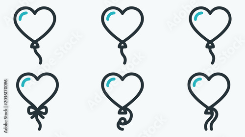Cuadro en lienzo Collection of six heart-shaped balloon icons with different string designs