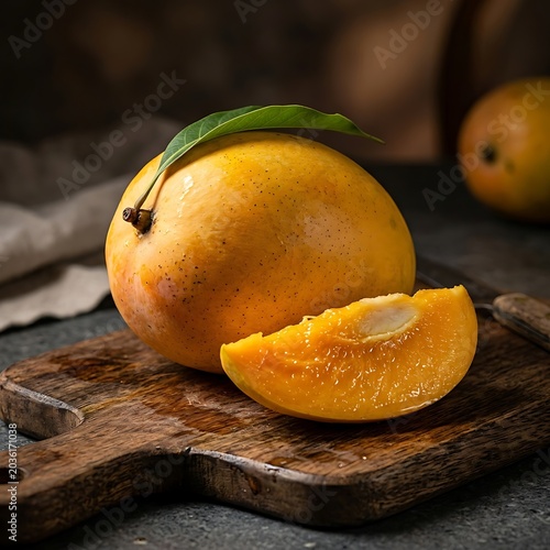 Fresh mango on wooden board.