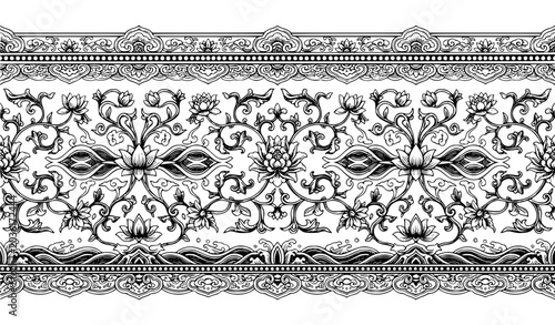 Fotografie Abstract Japanese Chinese Porcelain Border Seamless Blue Ceramic Vector Ornament