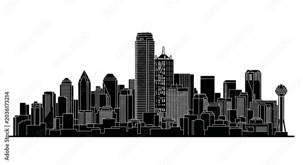 Naklejka premium Dallas Texas City Skyline Silhouette Vector Illustration