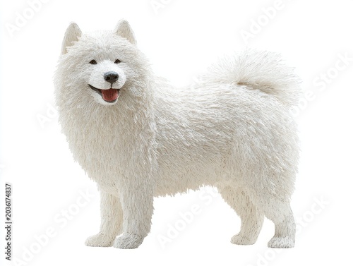 A Fluffy White Samoyed Dog Stands Proudly on a White Background