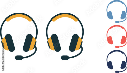 Illustration of colorful communication headsets