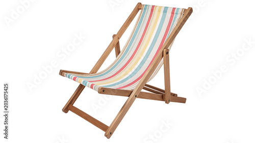 Konstfotografi Classic wooden deck chair beach lounge equipment isolated on transparent backgro