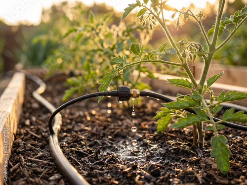 Water Conservation Smart Drip Irrigation System Close Up Garden