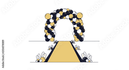 Cuadro en lienzo Golden Archway with Balloons, Yellow Carpet, and Decorative Elements