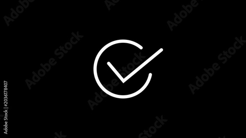 White checkmark on black background, confirmation symbol, tick mark animation, verification sign, approval simple