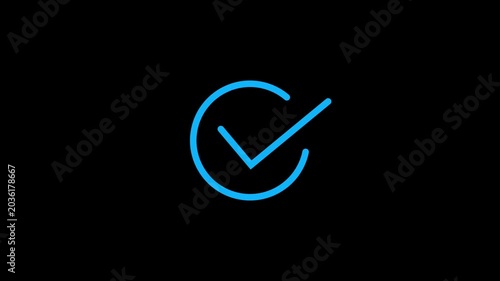 Blue checkmark on black background, verification symbol, confirmation sign, approval mark animation tick mark
