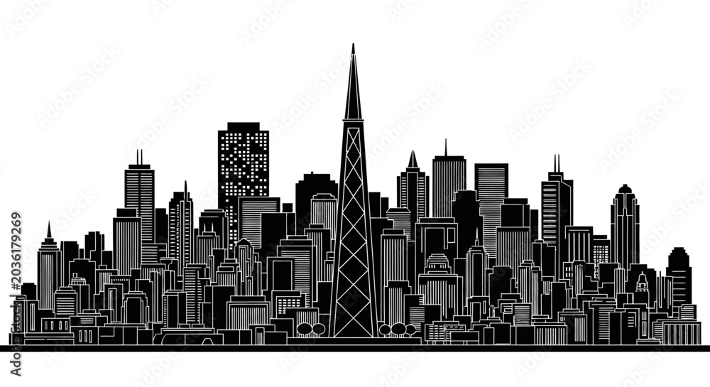 Fototapeta premium Chicago City Skyline Silhouette Illustration