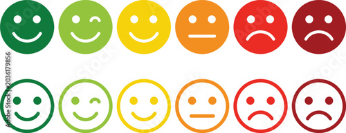 Schilderij op canvas smiley faces set with various expressions and colors featuring emotions, happy,