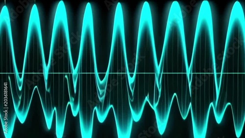 Advanced Cyan Audio Waveform Oscilloscope with Digital Frequency Sound Waves Animation
