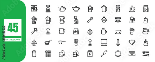Fotografija Editable coffee and tea icons set for designers and developers