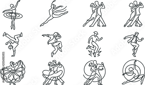 Photos Dance and Performance Outline Illustration Collection Featuring Ballet, Ballroom