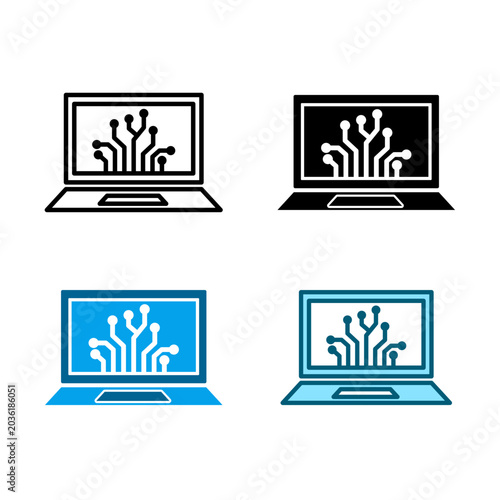 Tableau sur toile Laptop Circuit Technology Icon Set Vector Illustration