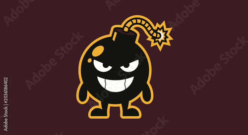 Cartoon bomb character with a mischievous grin and lit fuse