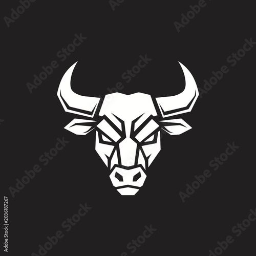 Foto Stylized white geometric buffalo head on black background