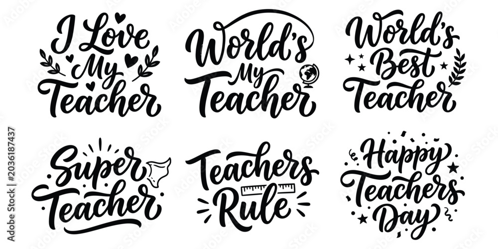 Fototapeta premium Teacher appreciation hand lettered quotes collection for gifts and classroom decor
