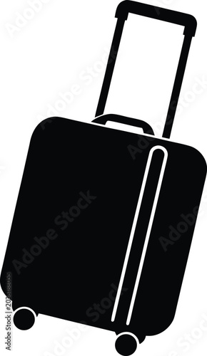 rolling luggage silhouette vector art illustration, black and white design