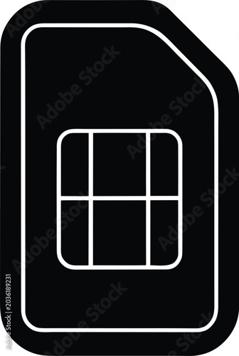 sim card esim silhouette vector art illustration, black and white design