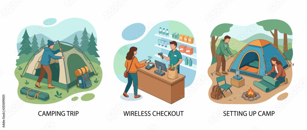Fototapeta premium Modern Retail Touchless Payment and Camping Trip Experience