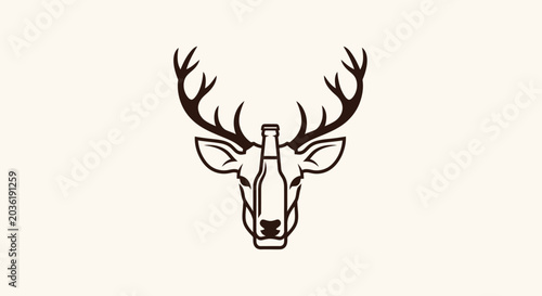 Artistic illustration of a deer's head combined with a beverage bottle, minimalistic style