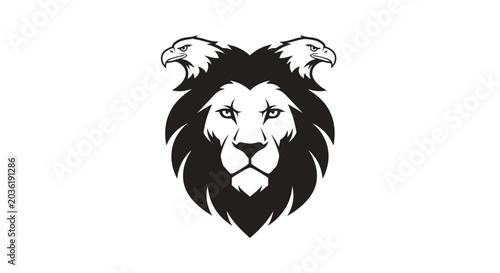 Canvas Print Majestic lion with flowing mane and eagle silhouette