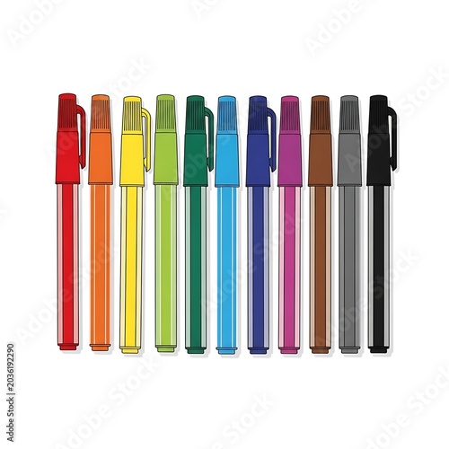 Colorful set of felt tipped markers arranged neatly.