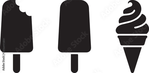 Ice Cream Icon Set and Popsicle & Soft Serve Silhouettes .