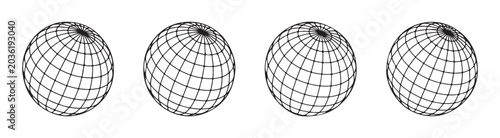 Canvas-taulu Four detailed black and white wireframe globe vector icons showing different rotational angles