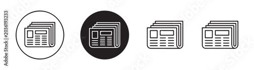 Cuadro en lienzo Newspaper icons set folded news sheets symbols isolated on white background line art and filled versions