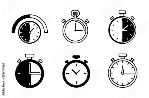 Quadro su tela Quick time icons stopwatch and clock symbols for speed and efficiency