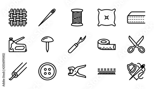 Obraz na płótnie Sewing Icons Set, Tailoring Tools Collection, Crafting Supplies Vector Graphics