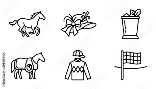 Εκτύπωση καμβά Horse Racing Icons Set: Jockey, Horse, Hat, Drink, Finish Line, Vector Graphics