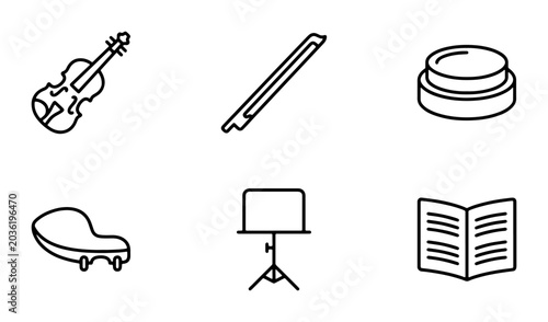 Tableau sur toile Vector Icons: Violin, Bow, Rosin, Piano, Music Stand, Sheet Music Set