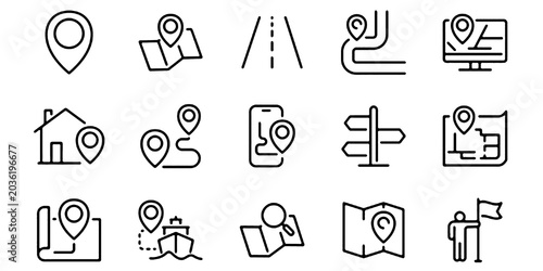 Photos Navigation and GPS Line Icons Set