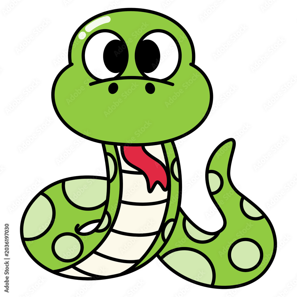 Fototapeta premium Green Snake Cartoon Style Illustration Isolated