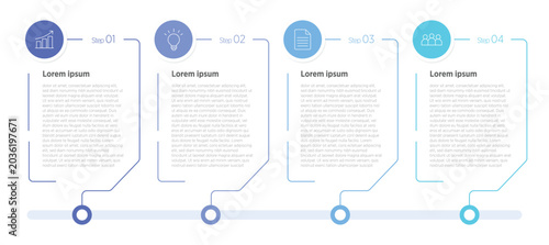 Foto A clear 4-step linear timeline infographic that visually represents sequential progress along straight paths, ideal for showcasing milestones, processes, or project phases