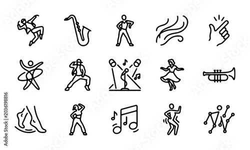 Photography Dynamic Dance & Music Icons Set: Jazz, Ballet, Hip Hop, Trumpet, Saxophone, Note