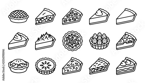 Quadro su tela Hand-Drawn Pie Slices Collection, Vector Icons for Desserts and Baking, Food Gra