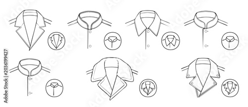 Foto Garment collar necklines fashion technical sketches set showing various jacket a