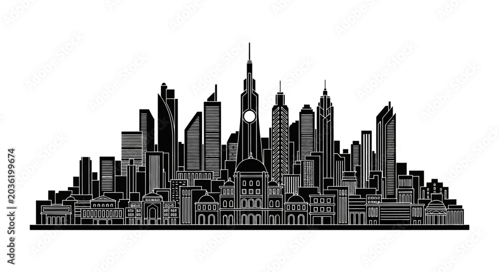 Obraz premium Melbourne City Skyline Silhouette, Minimalist Urban Landscape