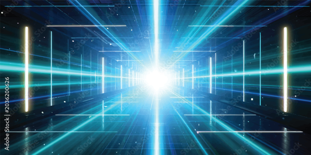 Obraz premium An abstract blue technology background featuring bright digital network waves and exploding light effects creates a futuristic wallpaper design