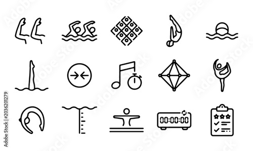 Quadro su tela Synchronized Swimming Icons Set, Aquatic Sport Vector Graphics, Water Ballet Sym