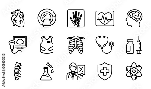 Bild auf Leinwand Medical Icons Set, Healthcare & Science Vector Graphics, Cardiology, Radiology,