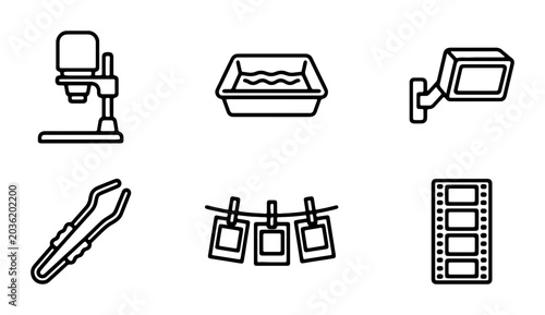 Obraz na płótnie Vintage Photography Darkroom Equipment Icons, Retro Photo Developing Tools Set,