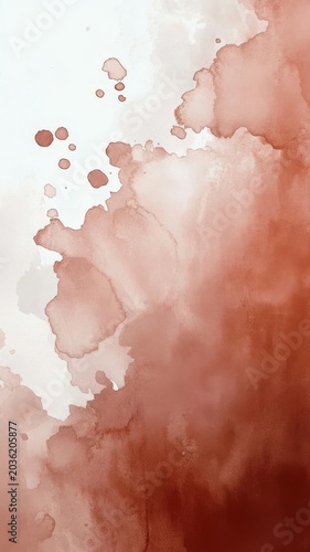 Abstract terracotta watercolor texture background with soft washes and subtle paint splatters for artistic graphic design projects.