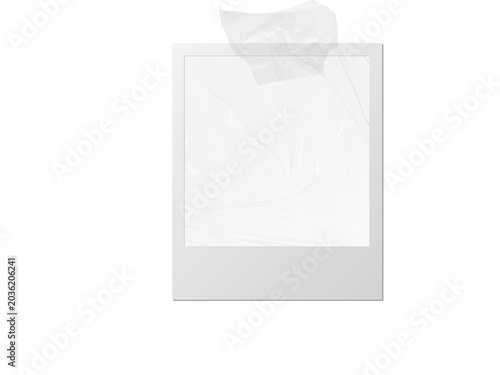 Vintage photo frame card with film texture with glued transparent tape, isolated transparent PNG.