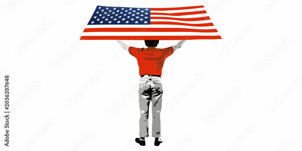 Behang Person Holding American Flag Flat Vector Illustration On White Background