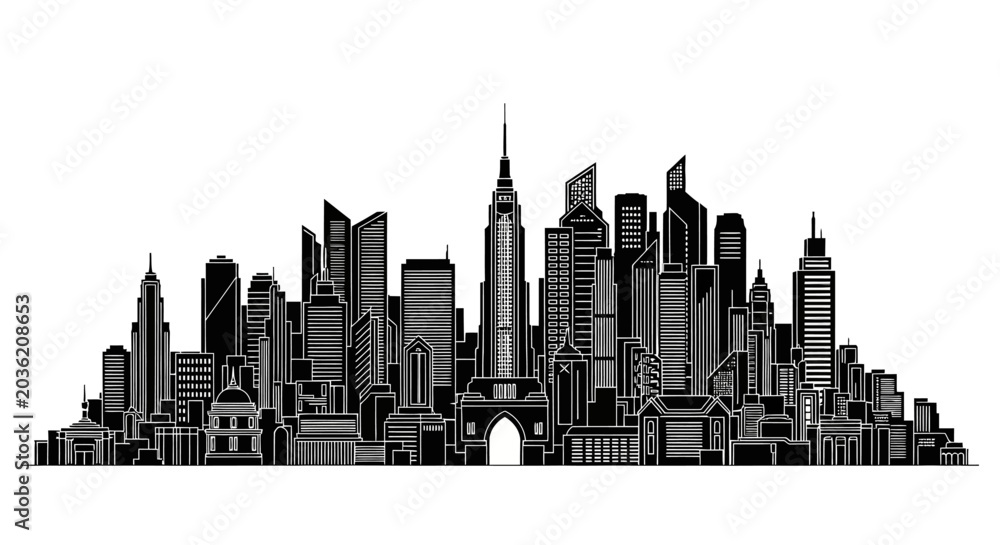 Obraz premium Modern City Skyline Silhouette with Skyscraper Architecture