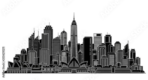Sydney Skyline Silhouette with Opera House, Minimalist Vector Art