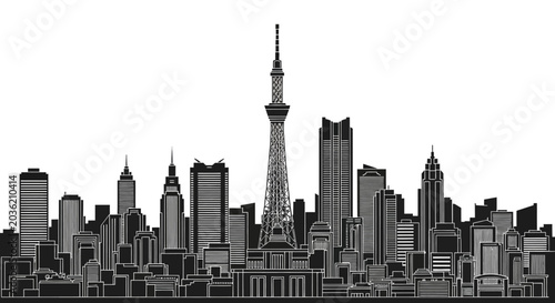 Tokyo City Skyline Silhouette Vector Illustration